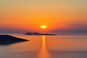 Obraz premium Sunset Over the Sea with Orange Sky and Horizon View from Above, Serene Seascape