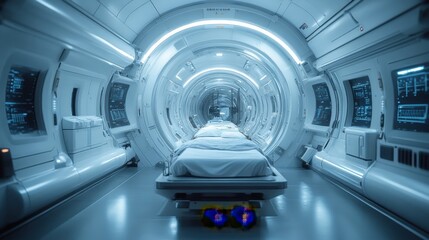 Obraz premium Futuristic medical facility with a sleek, sterile design.