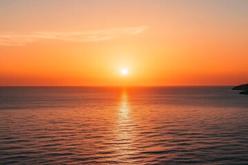 Fototapeta premium Sunset Over the Sea with Orange Sky and Horizon View from Above, Serene Seascape