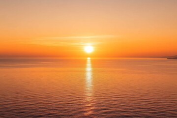 Sunset Over the Sea with Orange Sky and Horizon View from Above, Serene Seascape