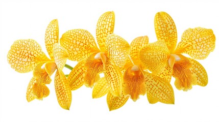 3. Stunning yellow Vanda orchids, isolated on a white background, with a clipping path emphasizing the vibrant colors and intricate patterns of the petals