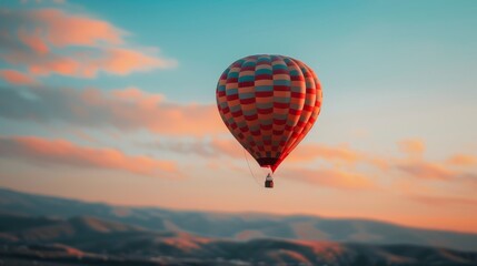 Obraz premium A close-up view of a single, intricately patterned air balloon with a softly blurred sky in the background