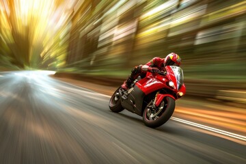 Obraz premium Motorcycle speeding on blurred road