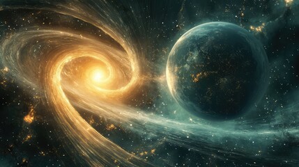 Conceptual art of an orbiting celestial body with smooth, endless rotation, representing the infinite nature of perpetual motion.