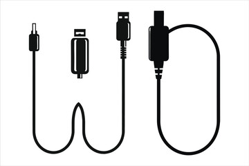 USB Cable Icon Silhouette, Mobile Accessories Icon, Mobile Charging Cable Icon Silhouette