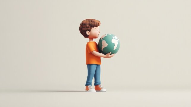 A child holds a globe, symbolizing care for the planet. Perfect for environmental themes and educational content.