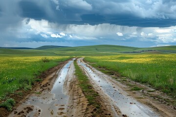 Fototapeta premium muddy steppe road