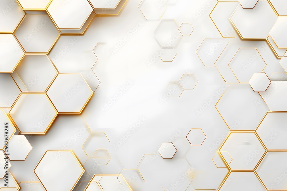 Poster abstract white background with golden hexagon frame vector presentation design template for business
