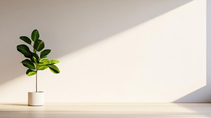 Obraz premium Minimalist plant on white background with sunbeams.