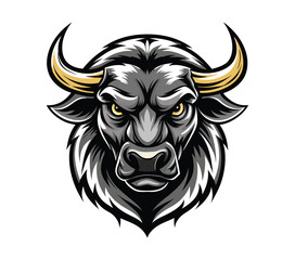 vector illustration  of a bull,  , black and whie background