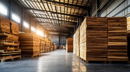 Wood Lumber Storage in Warehouse