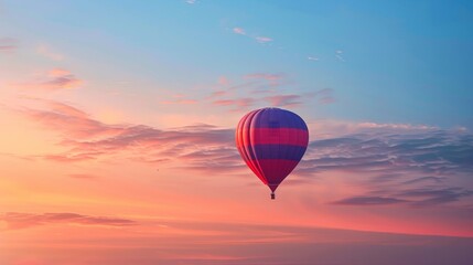 Obraz premium A serene image of a single air balloon against a pastel sunset sky, perfect for evoking a calm and peaceful mood.
