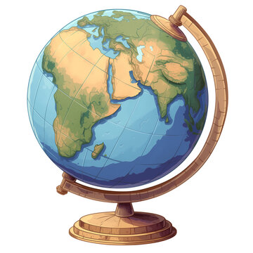 recommend clip art: a 2d cartoon clipart drawing of a globe on an isolated transparent background