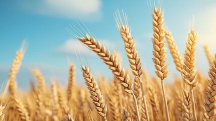 Organic wheat field, golden ears swaying in wind, 3D illustration