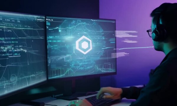 AI Engineer: Futuristic Coder in Cybernetic Workspace