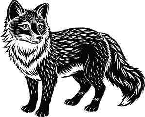 vector illustration of wolf , black and whie background