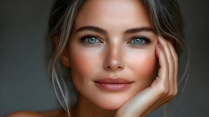 Fototapeta premium Close-up portrait of a woman with striking features and expression.