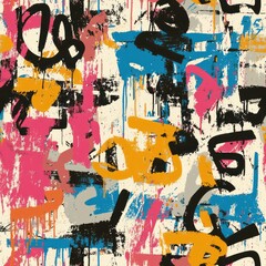 Fototapeta premium Seamless pattern of graffiti tags featuring stylized lettering and spray paint drips