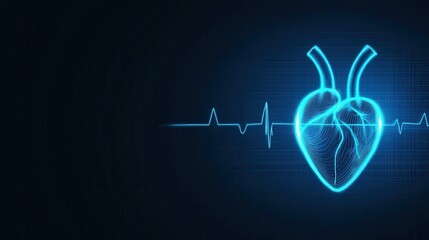 Clean blue lines forming a heartbeat, minimalist cardiology concept