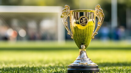 The Victory Cup shines brightly on the field, symbolizing achievement in sports during an exhilarating match amidst a vibrant atmosphere