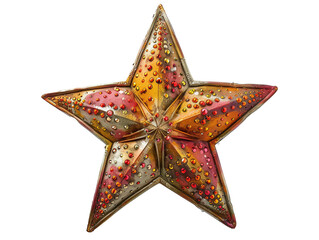 Fototapeta premium Star Ornament with Vibrant Colors and Patterns Isolated on White Background: A Festive Decorative Piece