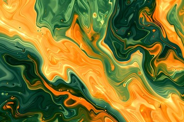 Fototapeta premium Abstract orange and green liquid marble pattern background