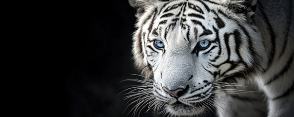 Obraz premium A white tiger with blue eyes is staring at the camera