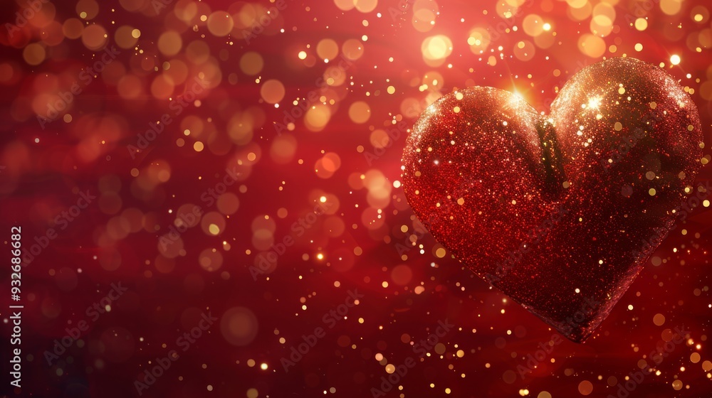 Aufkleber abstract heart design with sparkling golden accents on a deep red background, adding a touch of glam