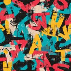 Fototapeta premium Seamless pattern of graffiti tags with a blend of wildstyle and block lettering