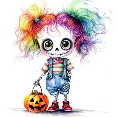 Quirky Skeleton, Watercolor Halloween Skeleton