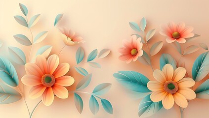 Fototapeta premium 3d cartoon colorful daisy flower branch with leaves on beige background vector illustration , high resolution, professional photograph, The ultrahighresolution 