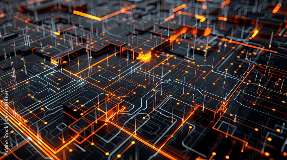 Fototapete abstract digital dot line particle data background connecting technology concept.
