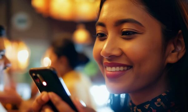 Indonesian Woman Splitting Bill with Friends at Restaurant