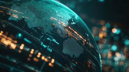 Fototapeta premium Globe in the concept of global economic network, connectivity in the digital age.