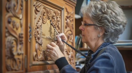 Artist restoring antique furniture.