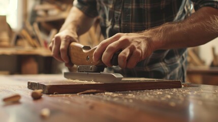 Carpenter using a hand plane.