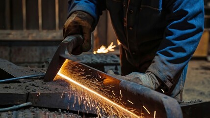 Man welding old shovel close up