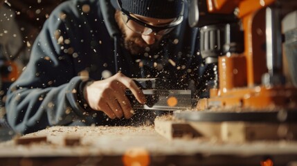 Carpenter Using a Drill Press.