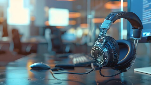 Communication support, call center and customer service help desk. VOIP headset for customer service support (call center) concep. 