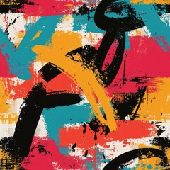 Seamless pattern of graffiti tags with hand-drawn effects and layered paint strokes