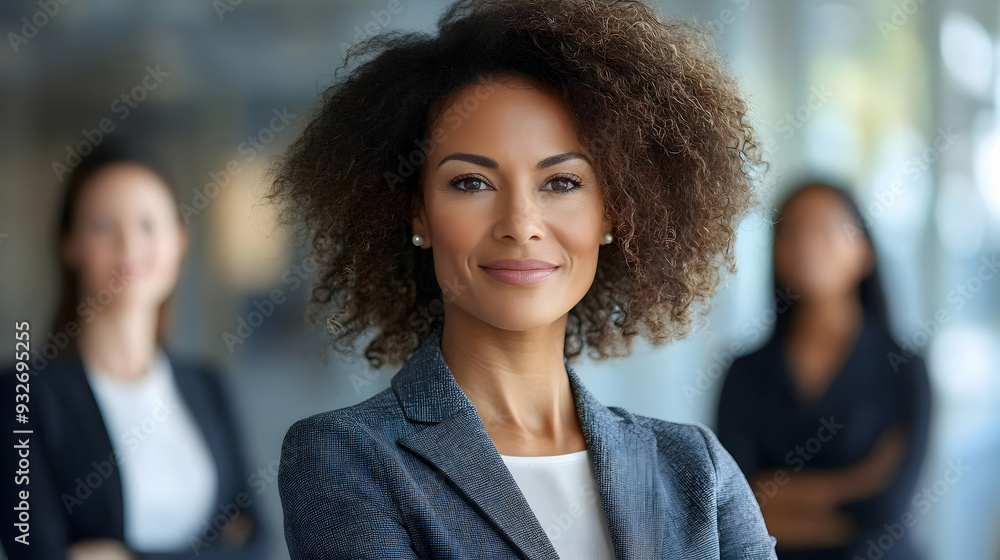 Wall mural Professional woman smiling confidently in a corporate setting.