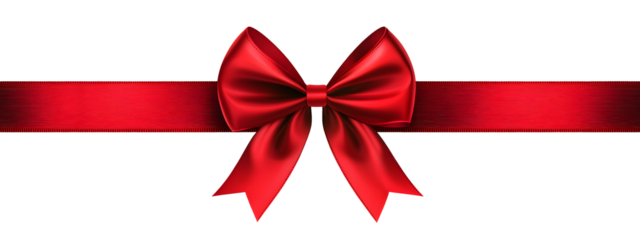 Shiny satin red ribbon with a bow isolated on transparent background for greeting cards and invitations.