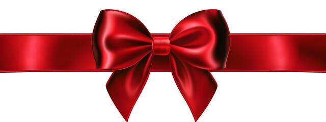 Shiny satin red ribbon with a bow isolated on transparent background for greeting cards and invitations.