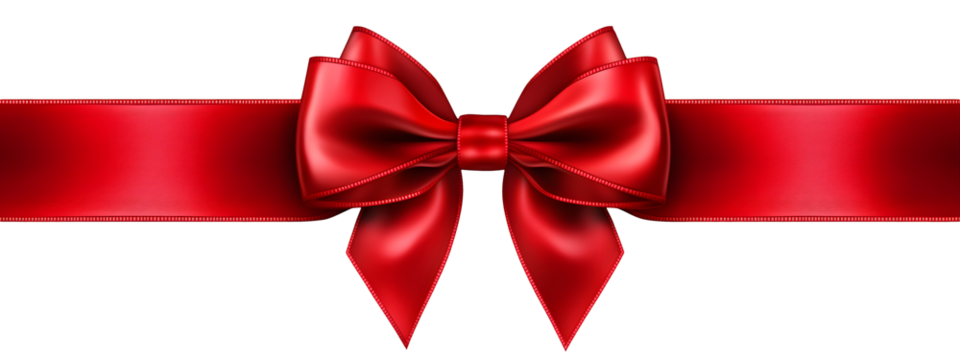 Shiny satin red ribbon with a bow isolated on transparent background for greeting cards and invitations.