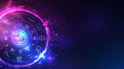 Obraz premium Zodiac Wheel in Futuristic Neon Design