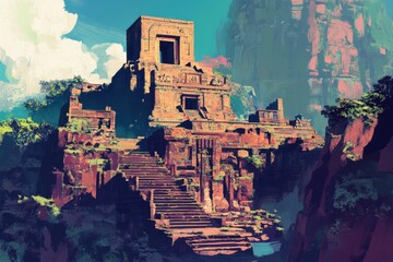 Ancient Stone Temple with Stairs Leading to Its Entrance