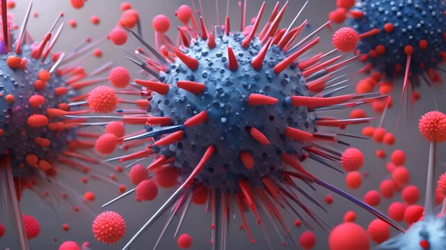 Microscopic review of floating virus cells.