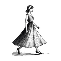 model in dress.women illustration, Art hand drawn vector.