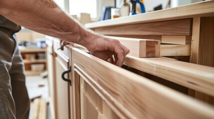 Carpenter Assembling Wooden Cabinet.