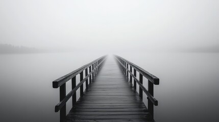 An empty bridge stretching over calm water, symbolizing the silent beauty of emptiness.